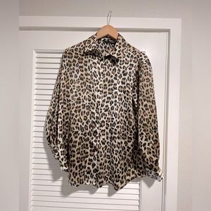 Cheetah print button down shirt in satin size medium